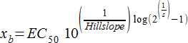 xb=EC50*10^((1/Hillslope)*log(2^(1/s) - 1))